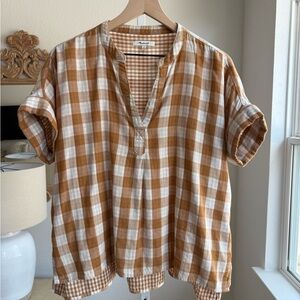Madewell Tan and White Gingham Top